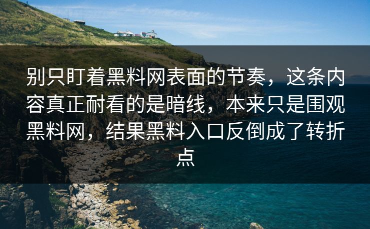 别只盯着黑料网表面的节奏，这条内容真正耐看的是暗线，本来只是围观黑料网，结果黑料入口反倒成了转折点