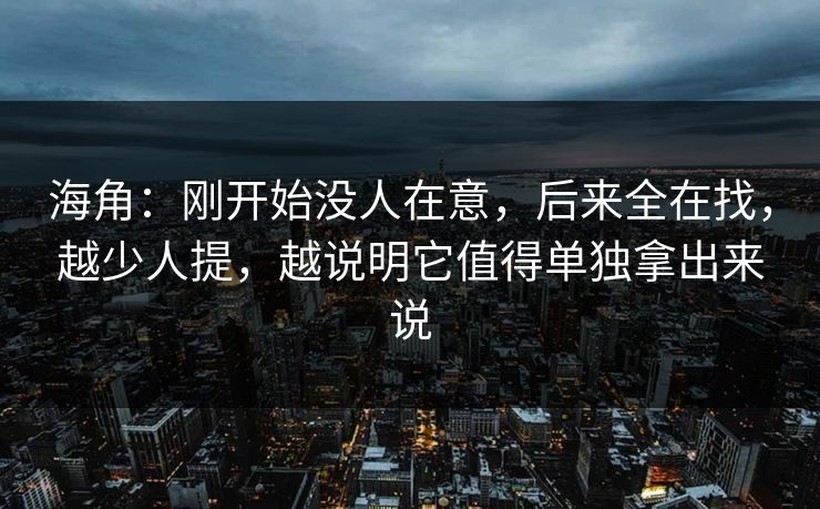 海角：刚开始没人在意，后来全在找，越少人提，越说明它值得单独拿出来说
