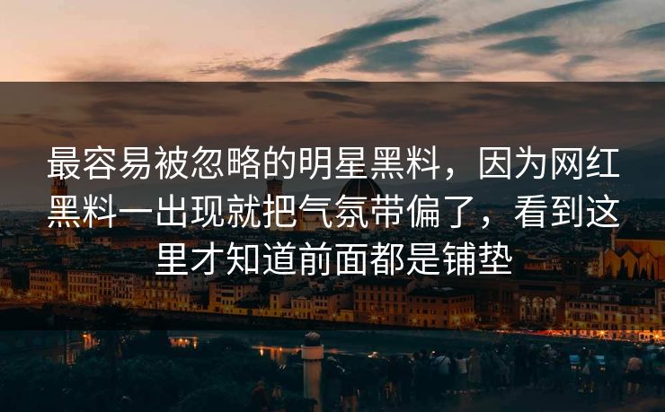 最容易被忽略的明星黑料，因为网红黑料一出现就把气氛带偏了，看到这里才知道前面都是铺垫